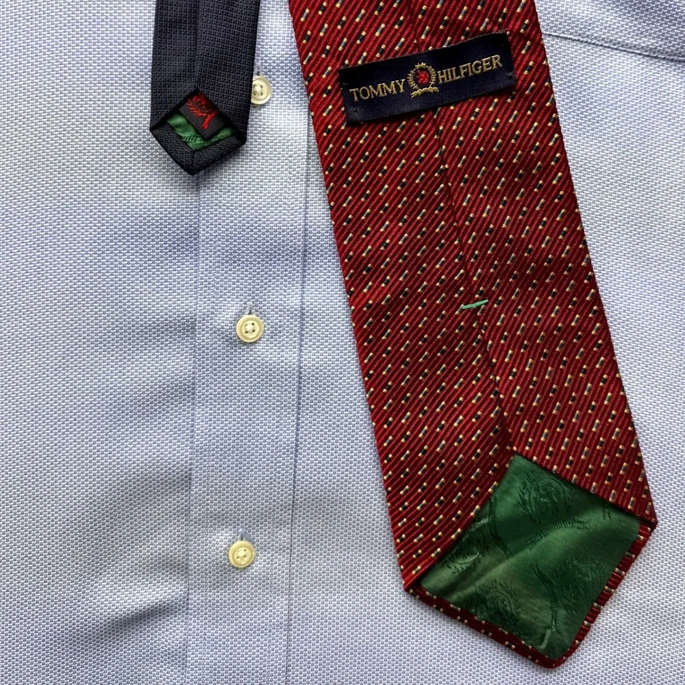 Tommy Hilfiger Mens Vintage Silk Ties (2) Burgundy and Red‎ Navy Diagonal Stripe